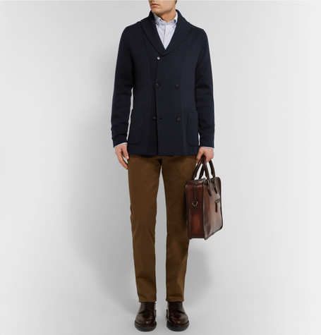 Shawl-Collar Double-Breasted Wool Cardigan